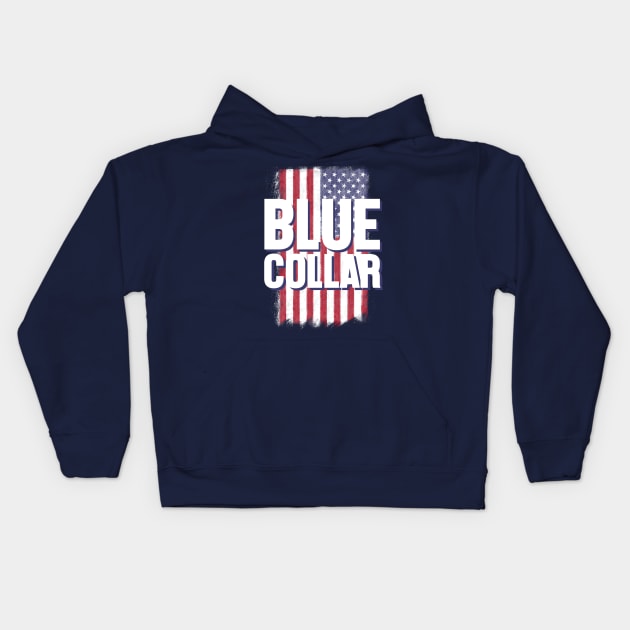 Blue collar sign over an american flag Kids Hoodie by thelazypigeon